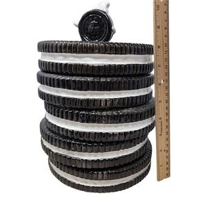 Vtg Nabisco Oreo Cookie Jar Large Black White Ceramic Stacked Sandwich 10in